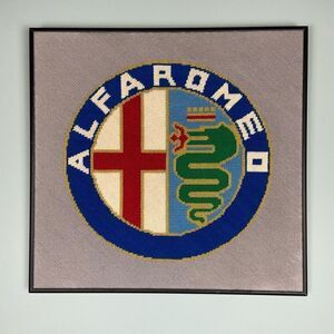 Alfa Romeo Logo Rare One-of-a-Kind Custom Framed Cross-stitch Wallart 17.5" x 17